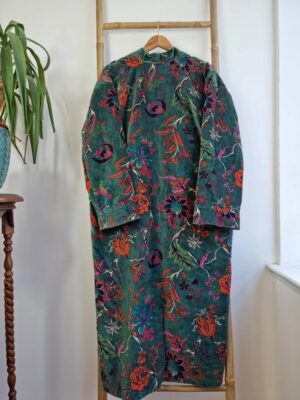 Luxury Velvet House Robe Unisex Kimono Boho Jacket Indian Silk Lined Exotic Christmas Gift Elegant | Rich Chic Emerald Green Rust Orange - Image 5
