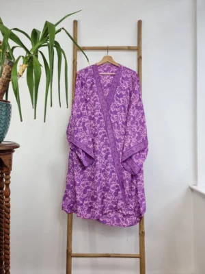 New Silk Sari Kimono in Regal Passion Purple with digital print - Image 4