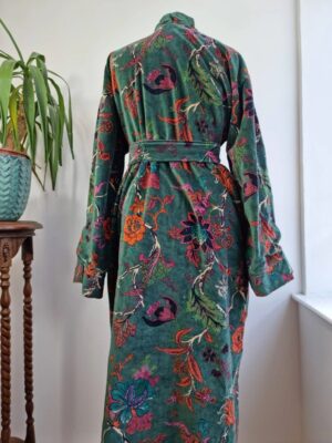 Luxury Velvet House Robe Unisex Kimono Boho Jacket Indian Silk Lined Exotic Christmas Gift Elegant | Rich Chic Emerald Green Rust Orange - Image 6