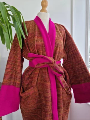 Yak wool unisex kimono in shade mustard and pink - Image 5