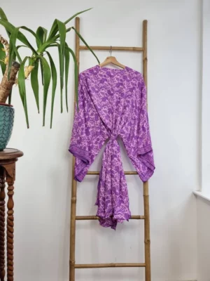 New Silk Sari Kimono in Regal Passion Purple with digital print - Image 5