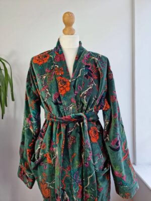 Luxury Velvet House Robe Unisex Kimono Boho Jacket Indian Silk Lined Exotic Christmas Gift Elegant | Rich Chic Emerald Green Rust Orange - Image 7