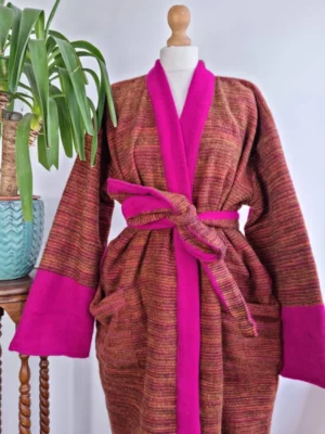 Yak wool unisex kimono in shade mustard and pink - Image 6