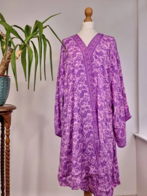 New Silk Sari Kimono in Regal Passion Purple with digital print - Image 6