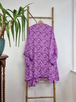 New Silk Sari Kimono in Regal Passion Purple with digital print - Image 7