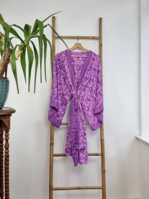 New Silk Sari Kimono in Regal Passion Purple with digital print - Image 8