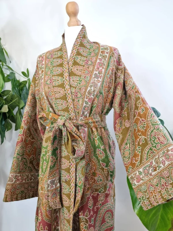 Floral Heena green Merino wool kimono