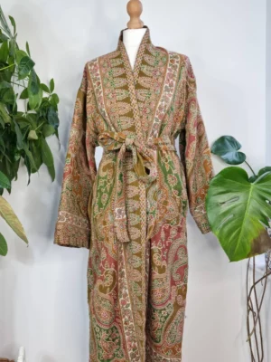 Floral Heena green Merino wool kimono - Image 6