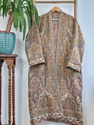 Merino Wool Kimono Jacket- olive cream - Image 2