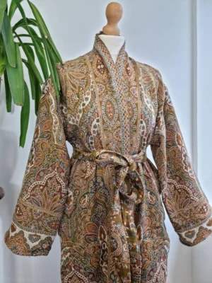 Merino Wool Kimono Jacket- olive cream - Image 4