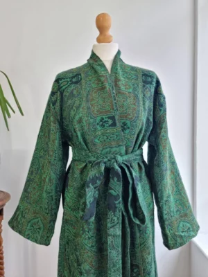Merino Wool deep green Unisex Kimono Jacket - Image 3