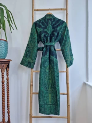 Merino Wool deep green Unisex Kimono Jacket - Image 4