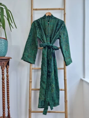 Merino Wool deep green Unisex Kimono Jacket - Image 5
