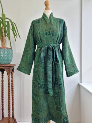 Merino Wool deep green Unisex Kimono Jacket - Image 7