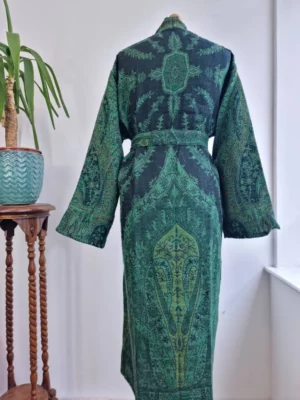 Merino Wool deep green Unisex Kimono Jacket - Image 8