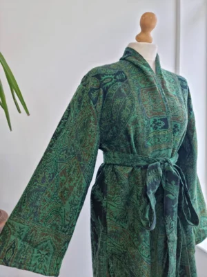 Merino Wool deep green Unisex Kimono Jacket - Image 9