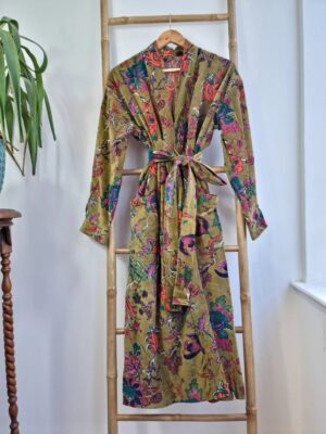 Luxury Velvet House Robe Unisex Kimono Boho Jacket Reversible Indian Silk Lined Christmas Gift Elegant | Henna Green Orange Purple - Image 5