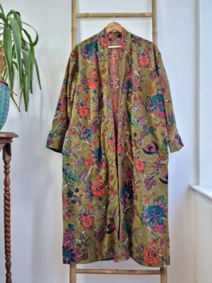 Luxury Velvet House Robe Unisex Kimono Boho Jacket Reversible Indian Silk Lined Christmas Gift Elegant | Henna Green Orange Purple - Image 8
