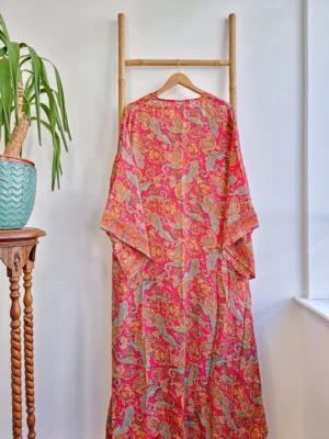 New Silk Sari Boho Kimono in Hot Pink & Paisley Festive Orange - Image 9