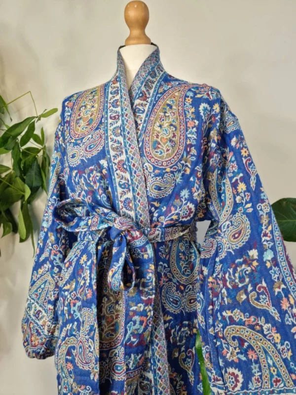 Classy merino wool kimono in shade blue