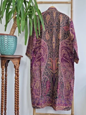 Merino Wool Kimono with Black & Beige strips - Image 3