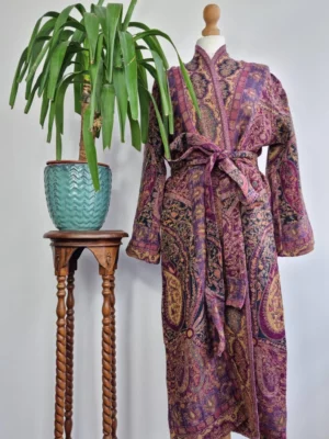 Merino Wool Kimono with Black & Beige strips - Image 6