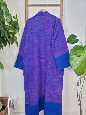 Unisex Stripe Yak Wool Blend Kimono in Royal Teal Blue Purple - Image 8