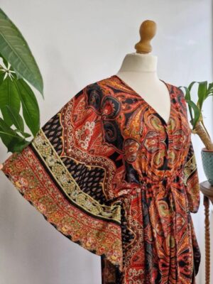 Couple Set Silk Boho Kimono Kaftan Man Woman House Beach Artist Robe His and Hers/ His and His Ocean Royal Black Red Persian Love Romance - Image 2