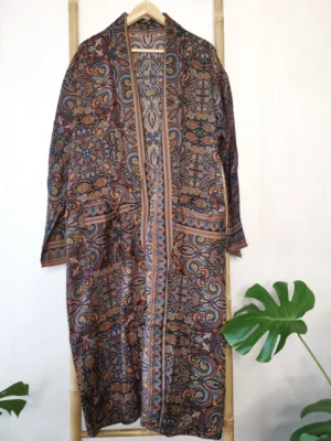 Men's Silk Boho Kimonos Man House Beach Artist Robe- Digital Midnight Wanderer - Image 3