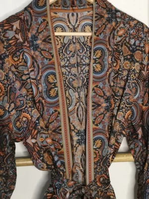 Men's Silk Boho Kimonos Man House Beach Artist Robe- Digital Midnight Wanderer - Image 4