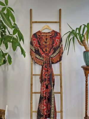 Couple Set Silk Boho Kimono Kaftan Man Woman House Beach Artist Robe His and Hers/ His and His Ocean Royal Black Red Persian Love Romance - Image 4