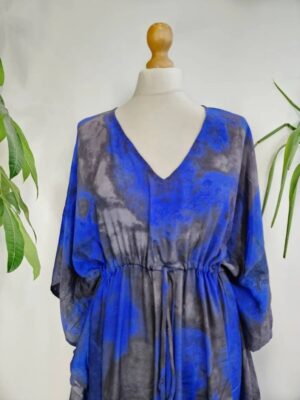 New Silk Blend Kaftan Luxury Lounge House Robe | Beach Wear | Nightie | Nightwear | Ombre Ocean Blue Digital Print Flowy Gown | Hen's Party - Image 3