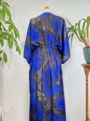 New Silk Blend Kaftan Luxury Lounge House Robe | Beach Wear | Nightie | Nightwear | Ombre Ocean Blue Digital Print Flowy Gown | Hen's Party - Image 5