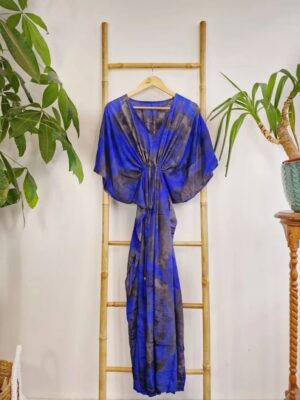 New Silk Blend Kaftan Luxury Lounge House Robe | Beach Wear | Nightie | Nightwear | Ombre Ocean Blue Digital Print Flowy Gown | Hen's Party - Image 7