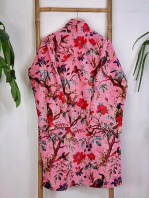 Luxury Velvet House Short Robe Unisex Kimono Boho Jacket Reversible Indian Silk Lined Christmas Gift Elegant Royal Baby Pink Crush Lover - Image 2