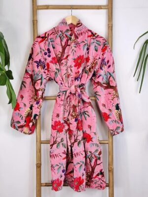Luxury Velvet House Short Robe Unisex Kimono Boho Jacket Reversible Indian Silk Lined Christmas Gift Elegant Royal Baby Pink Crush Lover - Image 3