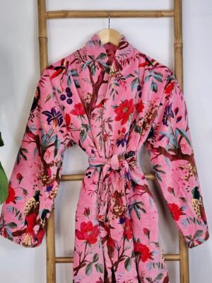 Luxury Velvet House Short Robe Unisex Kimono Boho Jacket Reversible Indian Silk Lined Christmas Gift Elegant Royal Baby Pink Crush Lover - Image 4