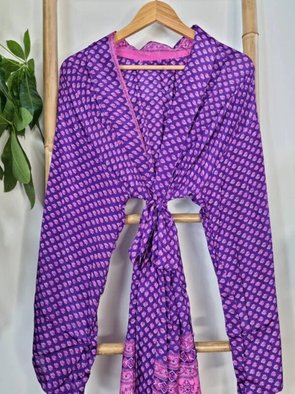 Men's Silk Recycled Sari Boho Kimonos Regal Lounge Robe |Urban Man Graduation Cool Dad Father Festival | Quirky Purple Pink Mini Motif