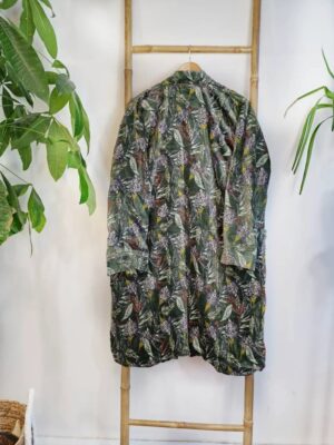 Luxury Velvet House Knee Short Robe Unisex Kimono Boho Jacket Reversible Indian Art Silk Quirky Winter Christmas | Moss Green Forest Leaves - Image 4