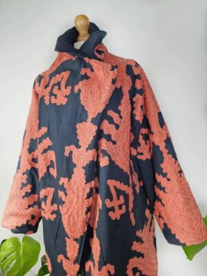 Suzani Hand Embroidered Unisex Long Jacket | Winter Boho Kashmir Crewel | Luxe Christmas Special Gift | Classic Black Peach Orange Ikat - Image 10