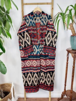 Unisex Yak Wool Blend Floral Kimono/Robe – Regal Red Black Beige Teal Rose Urban Geometric Diamonds Stripe Aztec Print Warm Hygge Christmas - Image 2