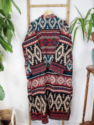 Unisex Yak Wool Blend Floral Kimono/Robe – Regal Red Black Beige Teal Rose Urban Geometric Diamonds Stripe Aztec Print Warm Hygge Christmas - Image 3