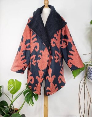 Suzani Hand Embroidered Unisex Long Jacket | Winter Boho Kashmir Crewel | Luxe Christmas Special Gift | Classic Black Peach Orange Ikat - Image 3