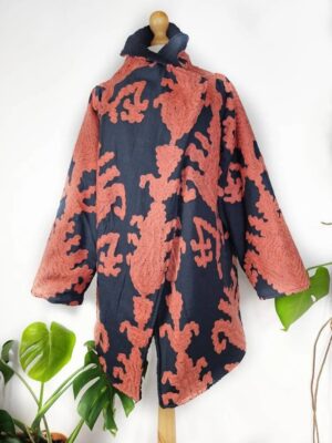 Suzani Hand Embroidered Unisex Long Jacket | Winter Boho Kashmir Crewel | Luxe Christmas Special Gift | Classic Black Peach Orange Ikat - Image 6