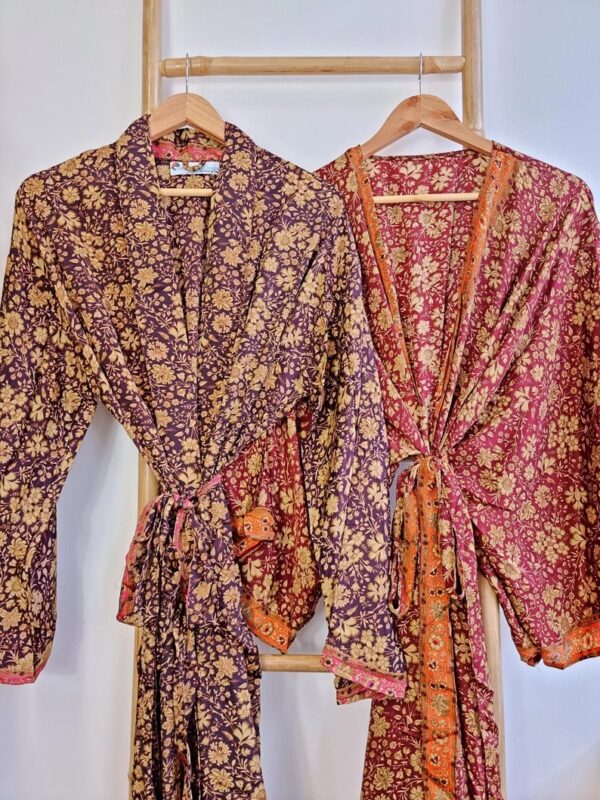 Couple Set Silk Boho Kimonos Man Woman House Beach Artist Robe His and Hers/ His and His | Royal Wine Marsala Ruby Red Winter Lovers Gift