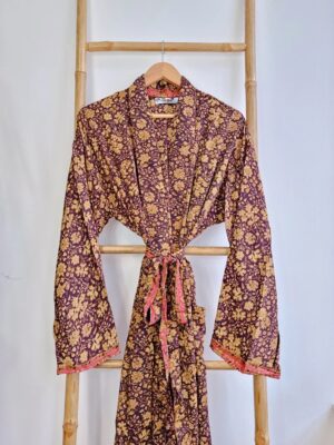 Couple Set Silk Boho Kimonos Man Woman House Beach Artist Robe His and Hers/ His and His | Royal Wine Marsala Ruby Red Winter Lovers Gift - Image 3
