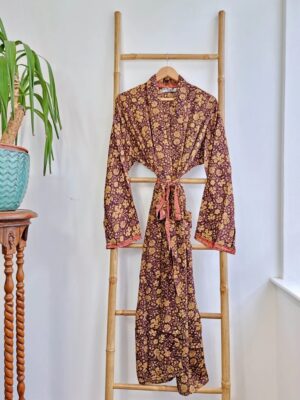 Couple Set Silk Boho Kimonos Man Woman House Beach Artist Robe His and Hers/ His and His | Royal Wine Marsala Ruby Red Winter Lovers Gift - Image 4