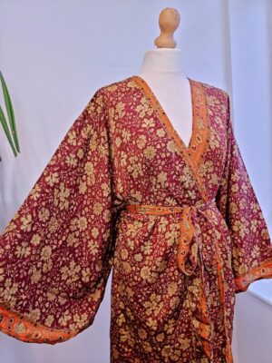 Couple Set Silk Boho Kimonos Man Woman House Beach Artist Robe His and Hers/ His and His | Royal Wine Marsala Ruby Red Winter Lovers Gift - Image 6