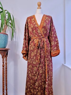 Couple Set Silk Boho Kimonos Man Woman House Beach Artist Robe His and Hers/ His and His | Royal Wine Marsala Ruby Red Winter Lovers Gift - Image 7