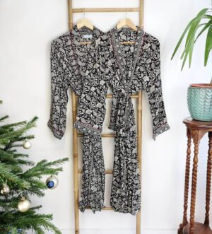 Couple Set Silk Boho Kimonos Man Woman House Beach Artist Robe His and Hers/ His and His | Black White Paisley Red Old Hollywood Lovers Gift - Image 2